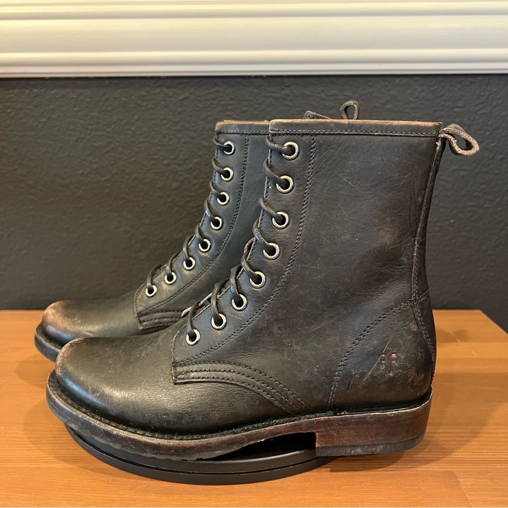Frye Women’s Black 76272 Rustic Leather Veronica Combat Lace Up Boots Size 5.5 M
